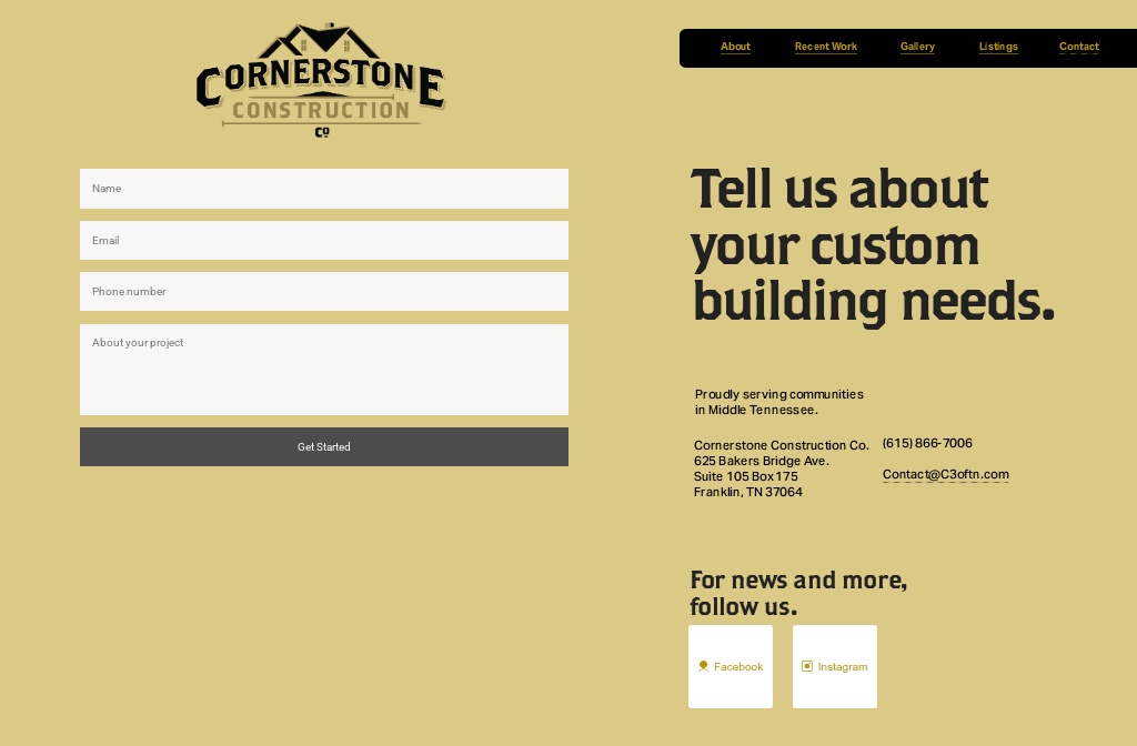 Cornerstone Contruction Co. — Contact