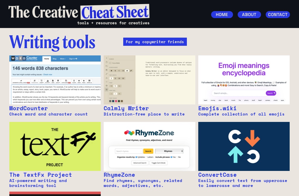 The Creative Cheat Sheet — WRITING TOOLS